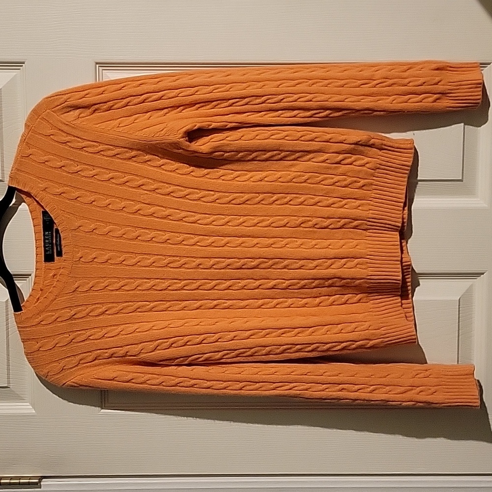 Lauren Ralph Lauren Peach Orange Sweater size L 100% Cashmere
